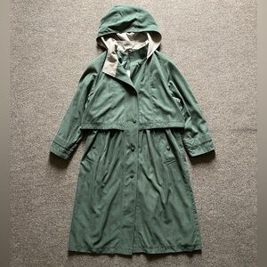 FS Limited Long Trench Coat Removable Hood Lined Jade Green Women’s 14 P / Large
